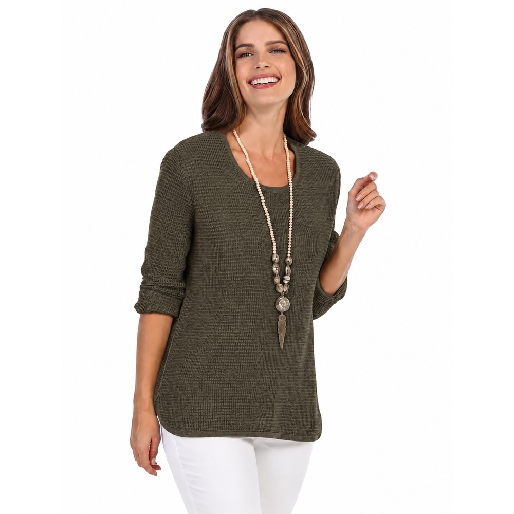 Focus Casual Life Womens Cotton Waffle Round Neck Long Sleeve Top C-691 Size M